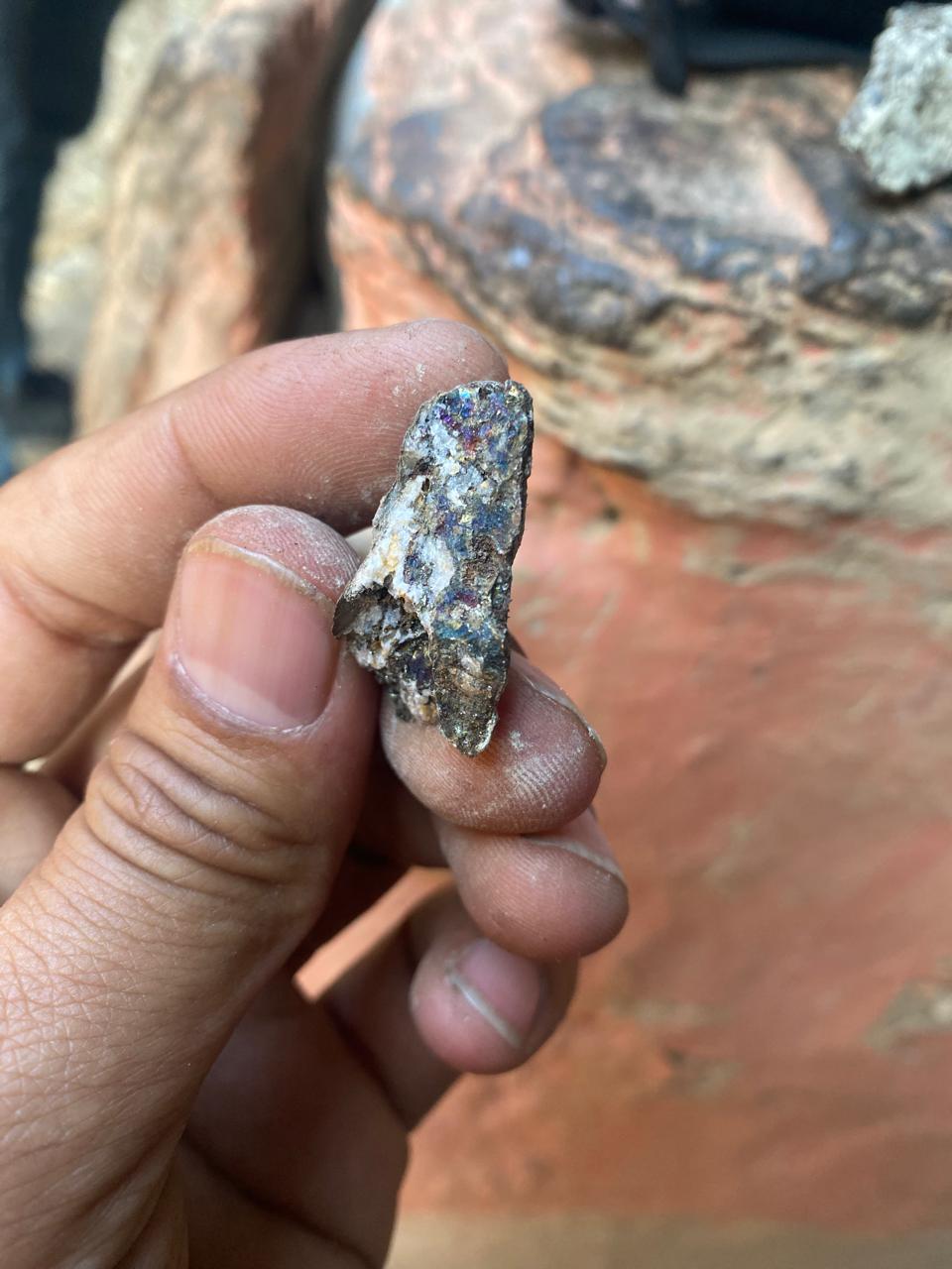 Hand-held copper mineral sample from Taman Khola, Baglung