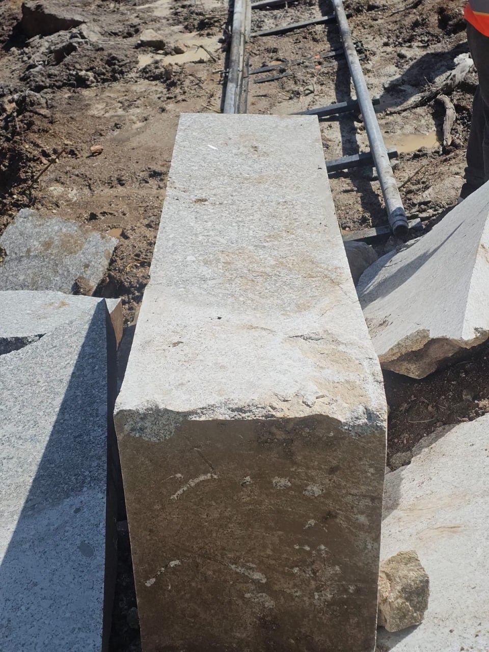 Granite block extracted from the site