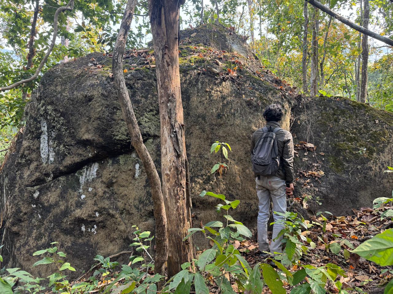 Field team standing near iron prospecting outcrop in Bagmati, Makwanpur